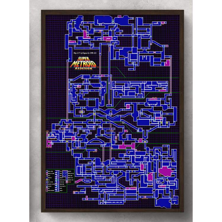 Quadro Decorativo Geek Mapa Jogo Super Metroid