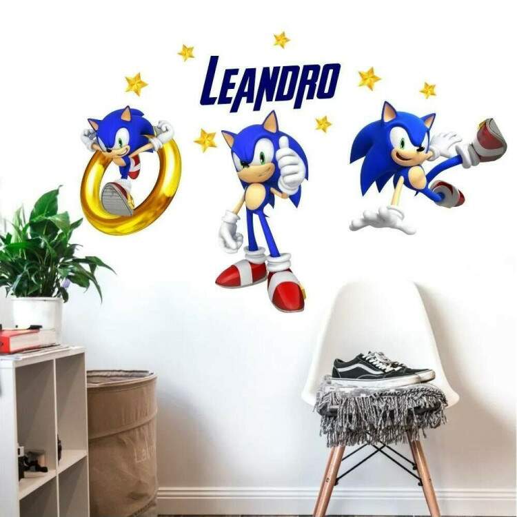 Adesivo de Parede Sonic com Nome Personalizado