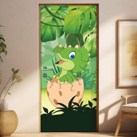 Adesivo Para Porta Dinossauro Baby No Ovo Quebrando