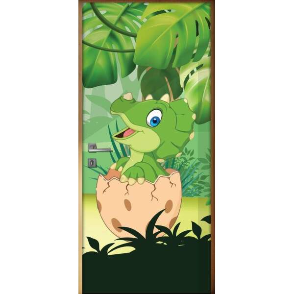 Adesivo Para Porta Dinossauro Baby No Ovo Quebrando
