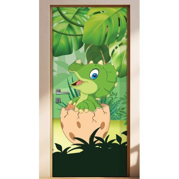 Adesivo Para Porta Dinossauro Baby No Ovo Quebrando
