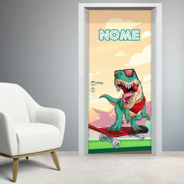 Adesivo Para Porta Dinossauro T Rex De Skate