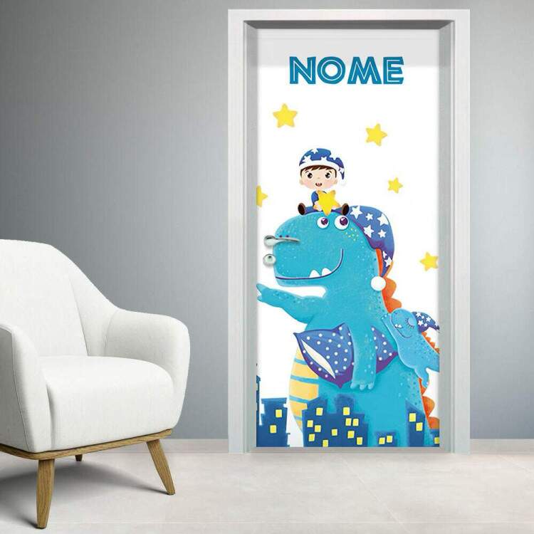 Adesivo para Porta Godzila Azul Menino Com Nome