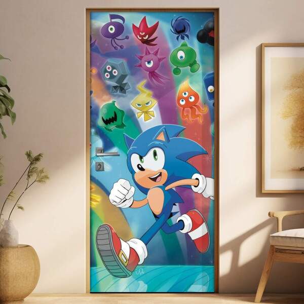 Adesivo para Porta Desenho Sonic e Amigos Coloridos