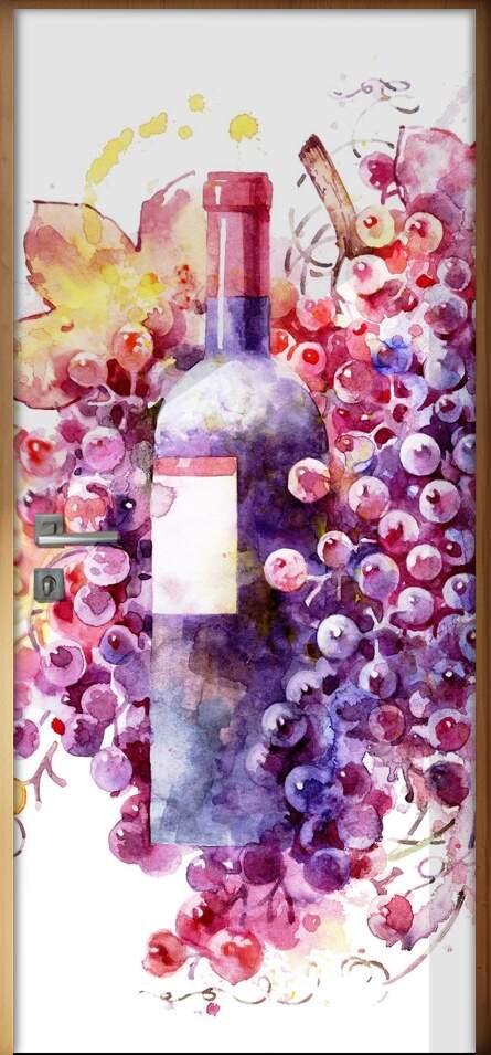 Adesivo Para Porta Cozinha Vinho Aquarela