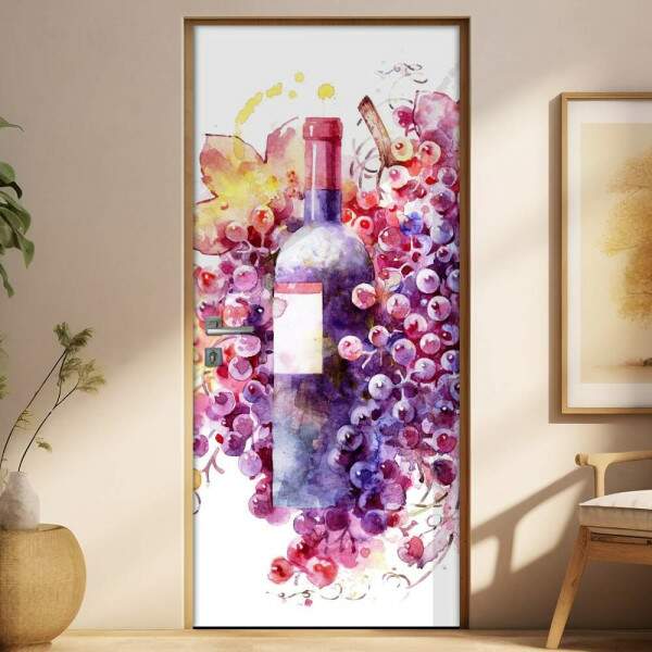 Adesivo Para Porta Cozinha Vinho Aquarela
