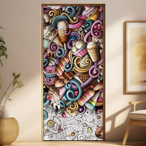 Adesivo Para Porta Cozinha Abstrato Mod 02