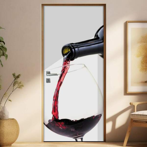 Adesivo Para Porta Cozinha Garrafa E Taa De Vinho