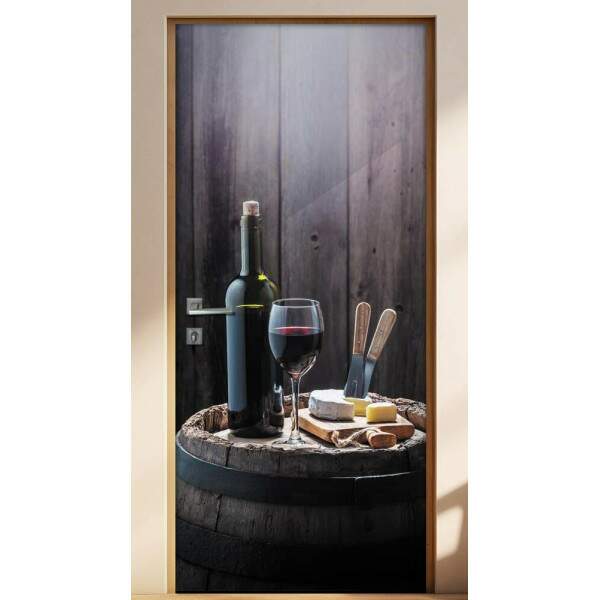 Adesivo Para Porta Cozinha Vinho E Queijo