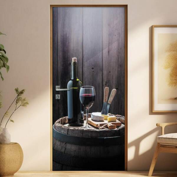 Adesivo Para Porta Cozinha Vinho E Queijo