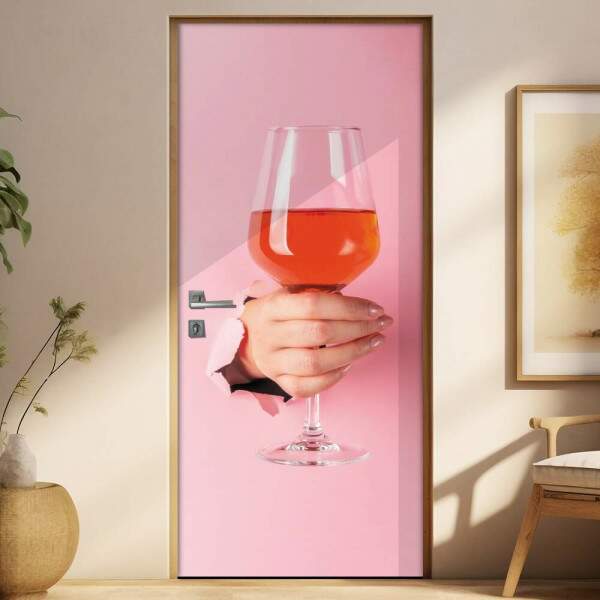 Adesivo Para Porta Cozinha Mo Segurando Taa De Vinho