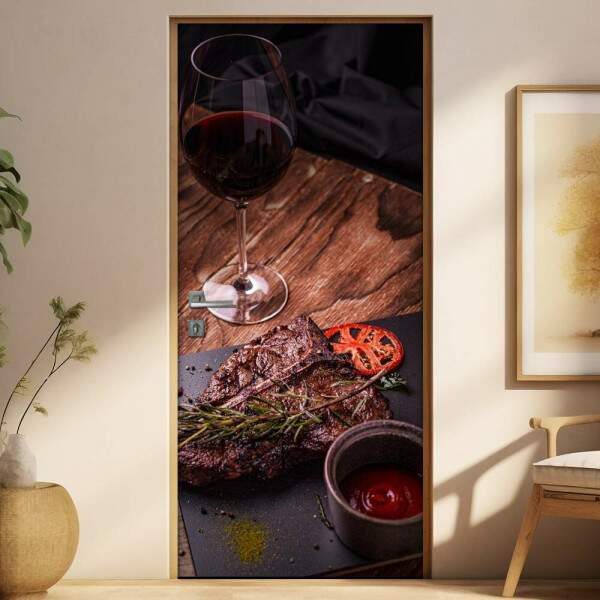 Adesivo Para Porta Cozinha Vinho E Carne