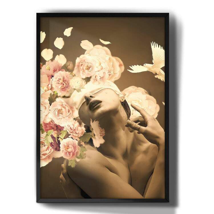 Quadro Decorativo Abstrato Mulher com Flores no Rosto