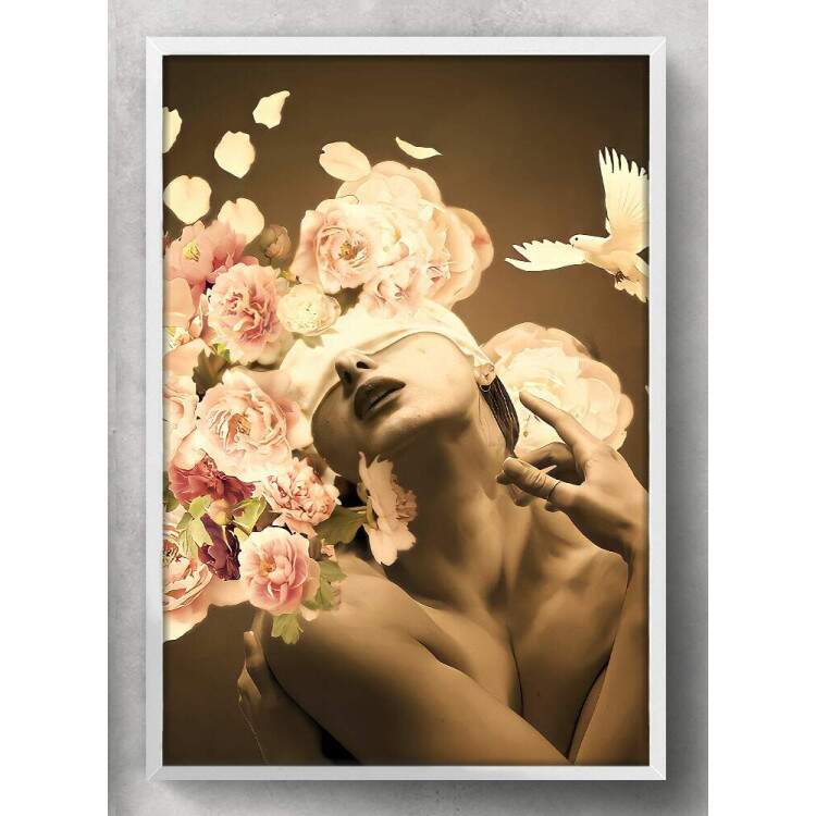 Quadro Decorativo Abstrato Mulher com Flores no Rosto