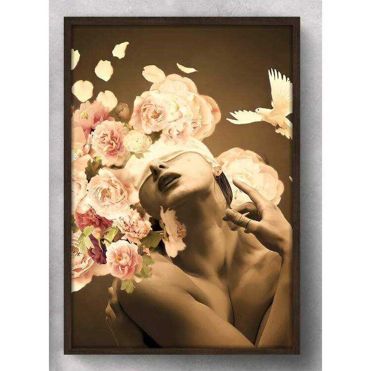 Quadro Decorativo Abstrato Mulher com Flores no Rosto