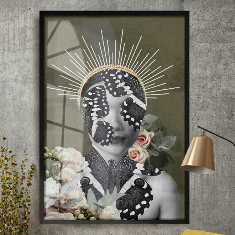 Quadro Decorativo Abstrato Silhueta Mulher e Flores