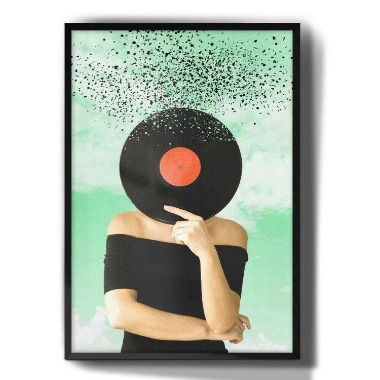 Quadro Decorativo Abstrato Mulher com Disco de Vinil