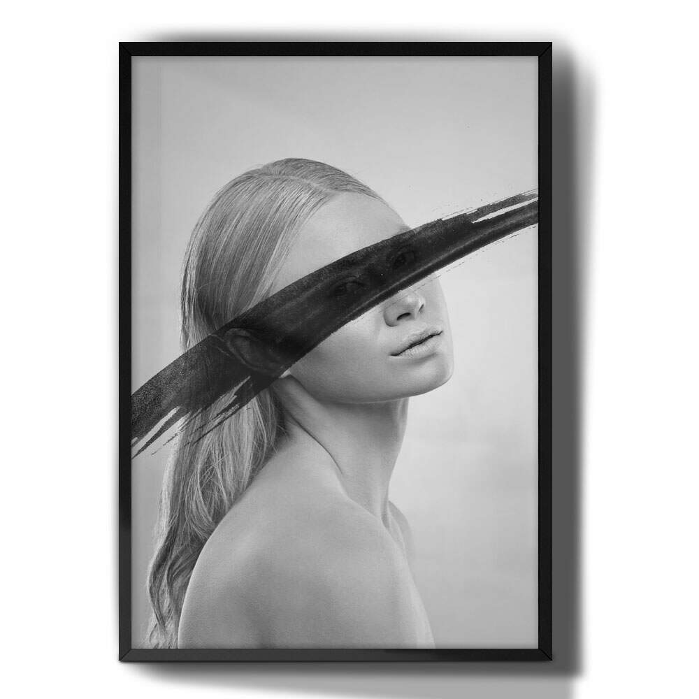 Quadro Decorativo Abstrato Mulher Minimalista Preto e Branco