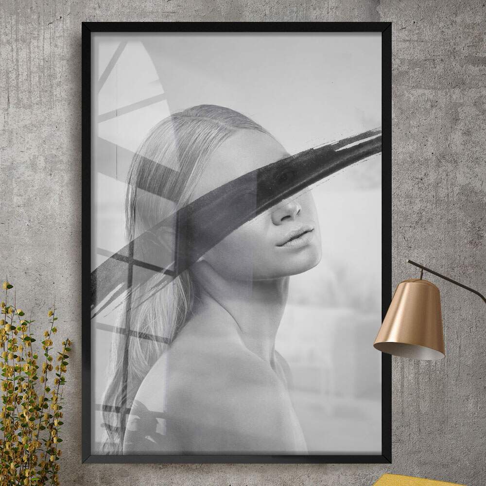 Quadro Decorativo Abstrato Mulher Minimalista Preto e Branco