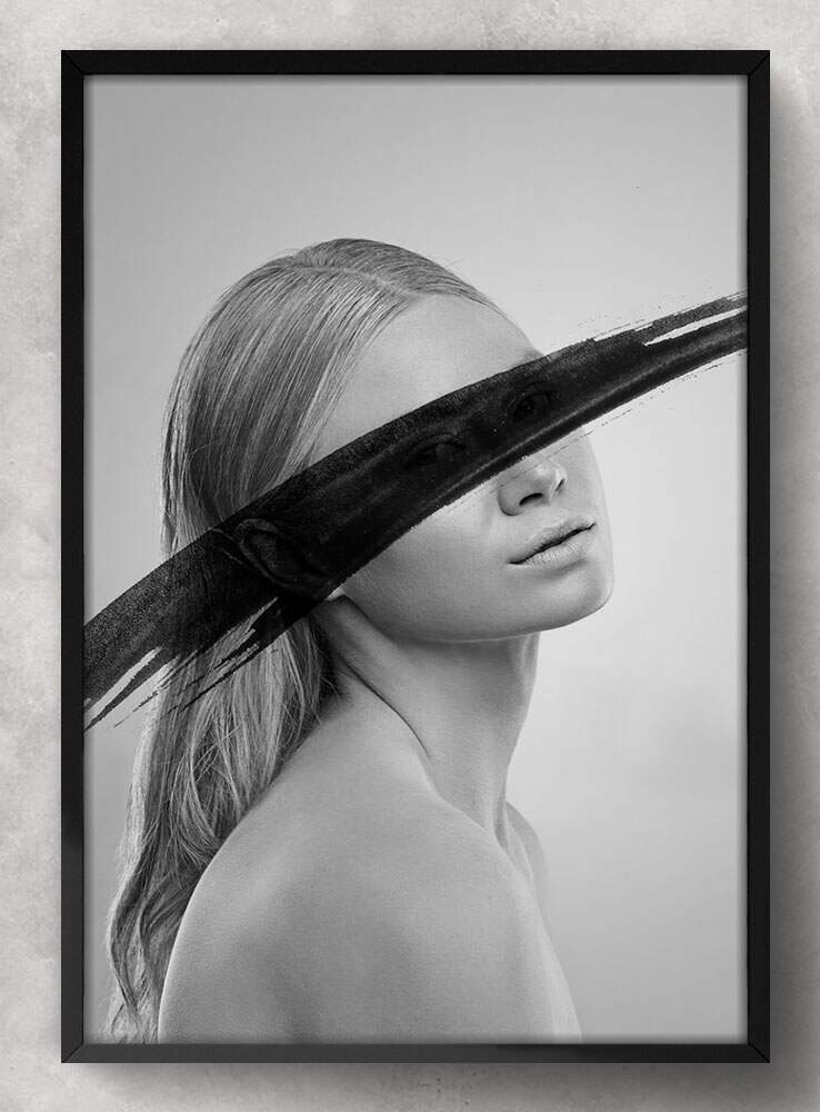 Quadro Decorativo Abstrato Mulher Minimalista Preto e Branco