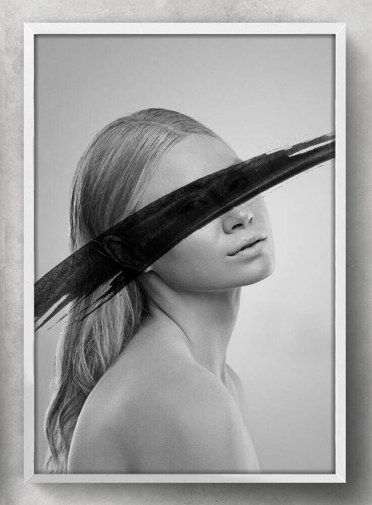Quadro Decorativo Abstrato Mulher Minimalista Preto e Branco