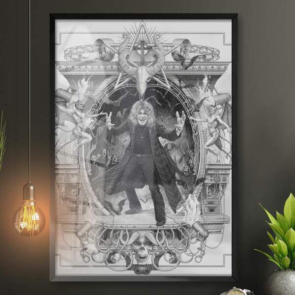 Quadro Decorativo Arte Black Sabbath Preto e Branco