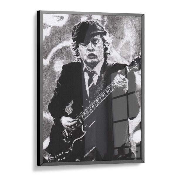 Quadro Decorativo Banda AC-DC Guitarrista Preto e Branco