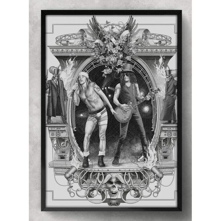 Quadro Decorativo Arte Guns N\\\'Roses Preto e Branco
