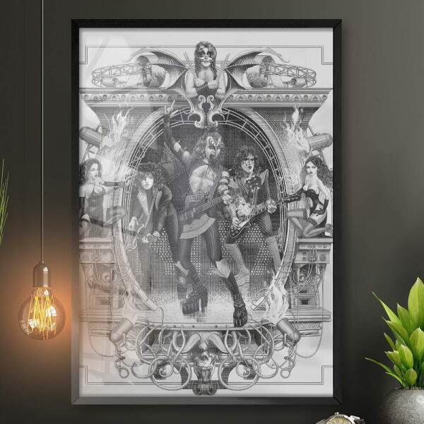 Quadro Decorativo Arte Kiss Preto e Branco