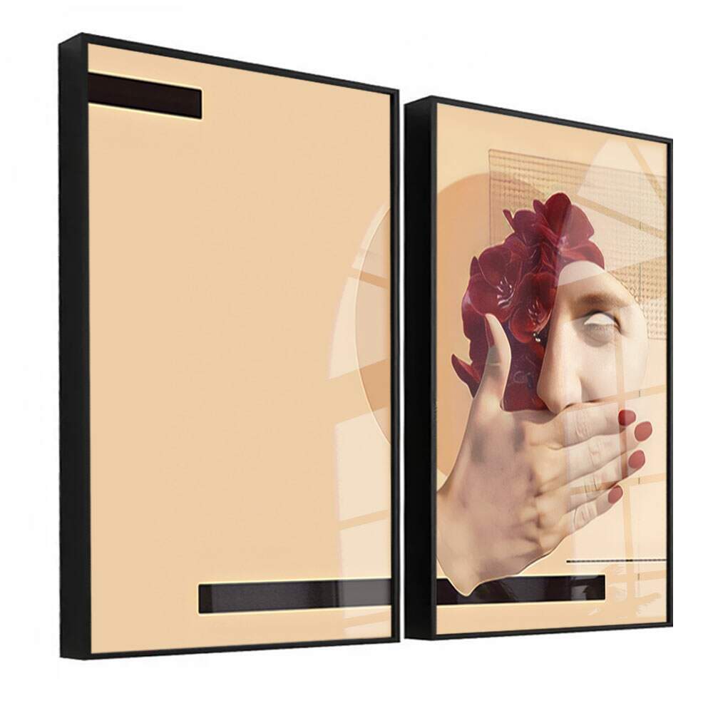 Kit 2 Quadros Decorativos Bege Mulher Minimalista 