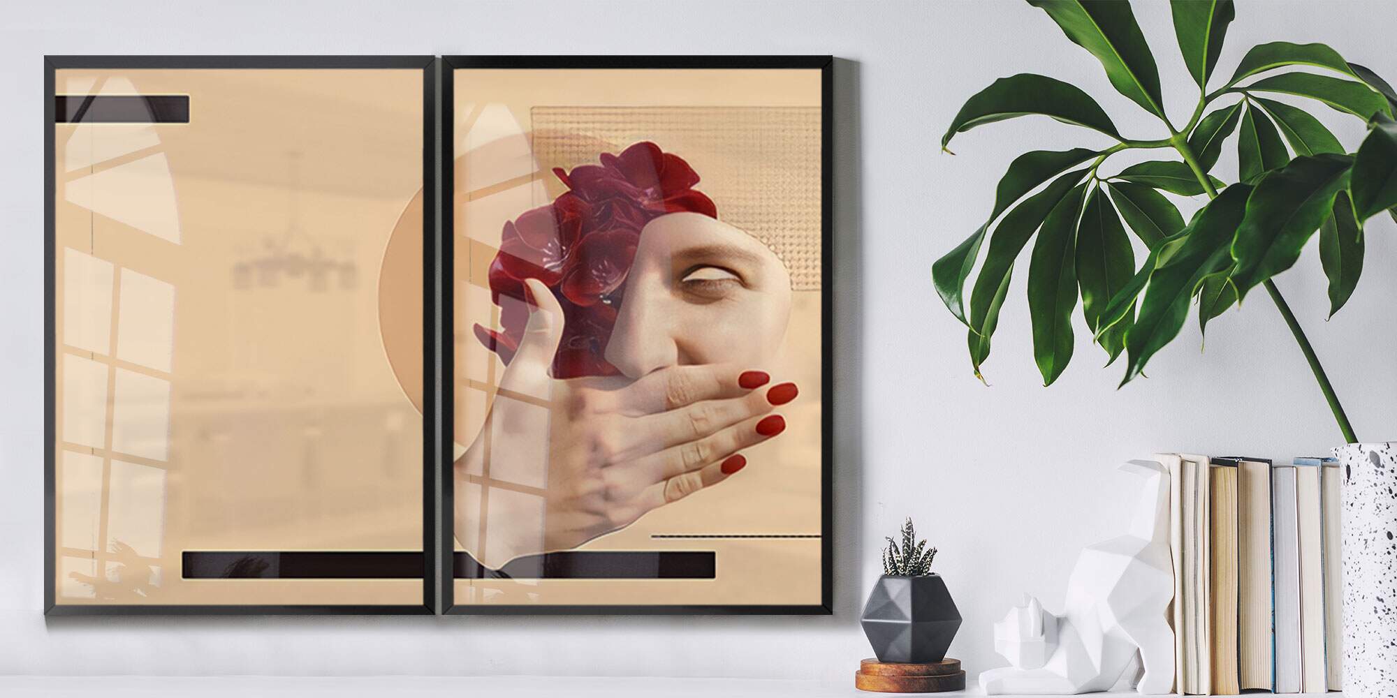 Kit 2 Quadros Decorativos Bege Mulher Minimalista 