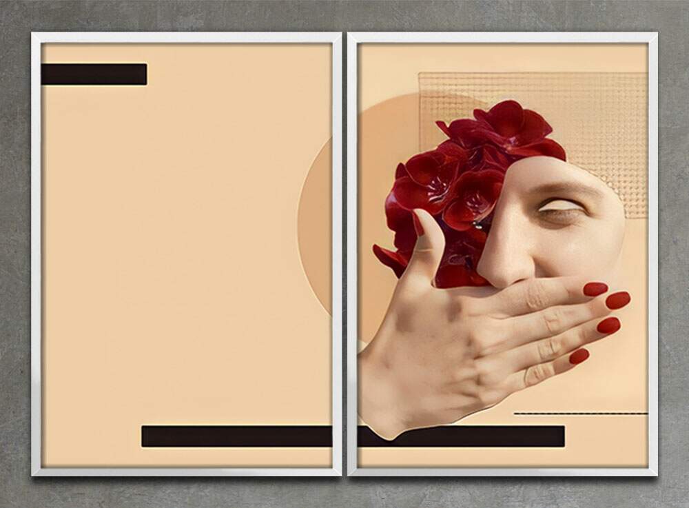 Kit 2 Quadros Decorativos Bege Mulher Minimalista 