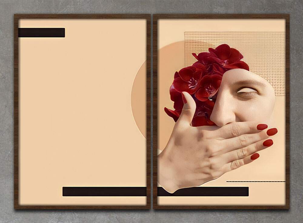 Kit 2 Quadros Decorativos Bege Mulher Minimalista 