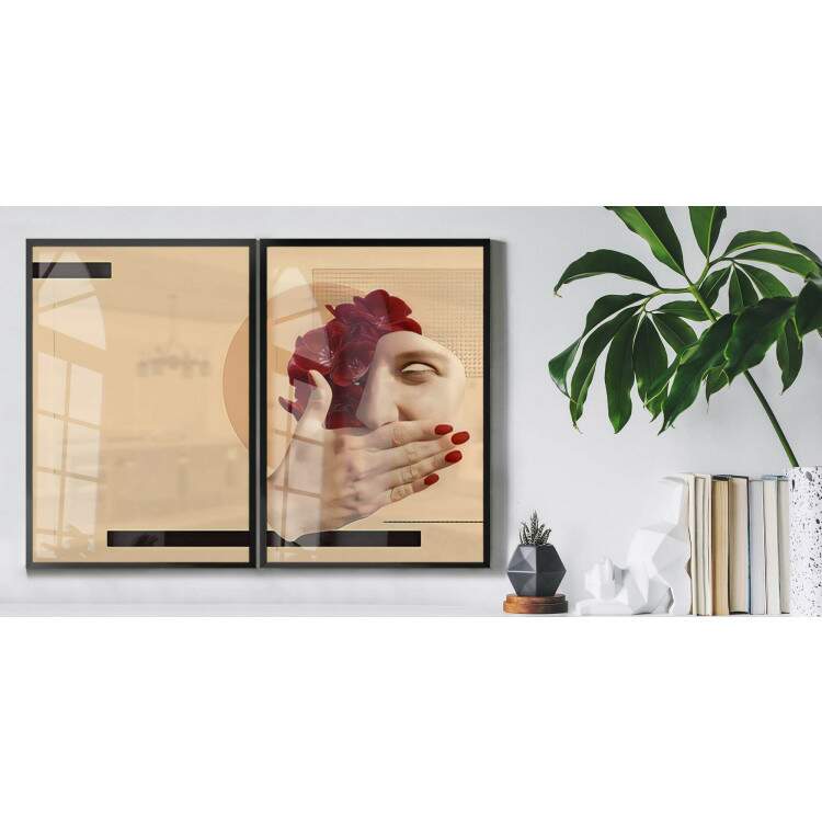 Kit 2 Quadros Decorativos Bege Mulher Minimalista