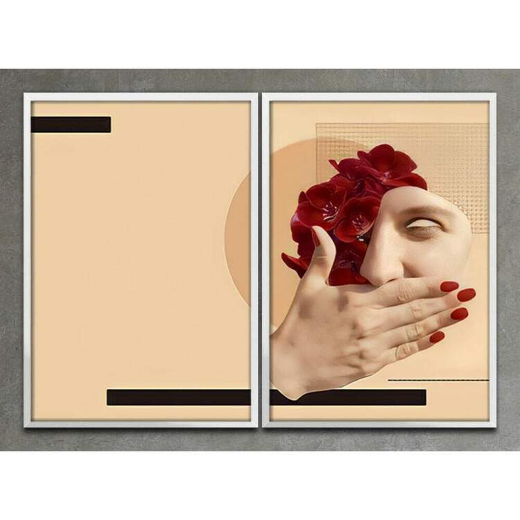 Kit 2 Quadros Decorativos Bege Mulher Minimalista