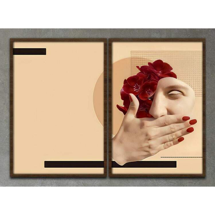 Kit 2 Quadros Decorativos Bege Mulher Minimalista