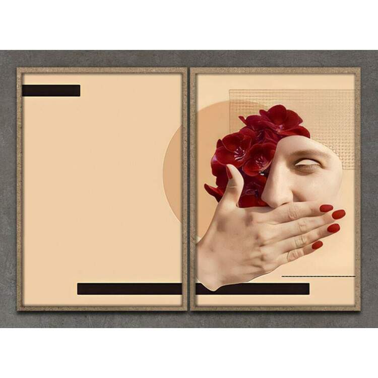 Kit 2 Quadros Decorativos Bege Mulher Minimalista