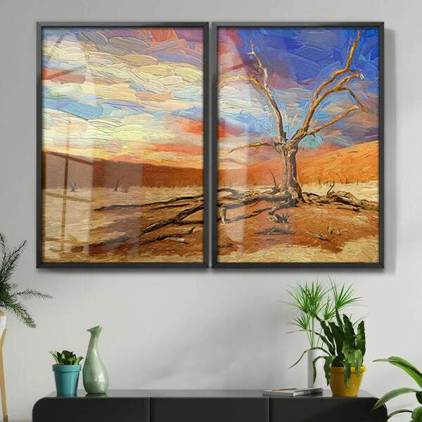 Kit 2 Quadros Decorativos Pintura rvore No Deserto