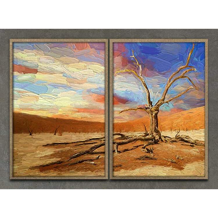 Kit 2 Quadros Decorativos Pintura rvore No Deserto