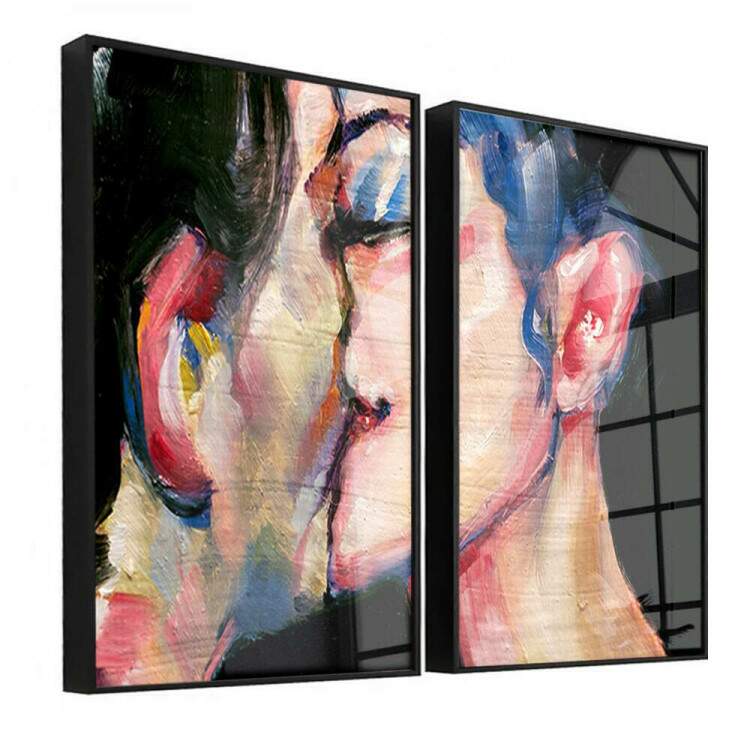 Kit 2 Quadros Decorativos Pintura Casal Beijando
