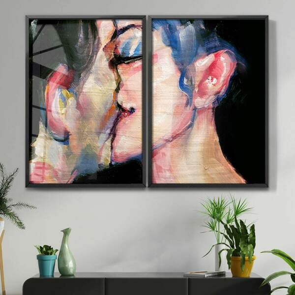 Kit 2 Quadros Decorativos Pintura Casal Beijando