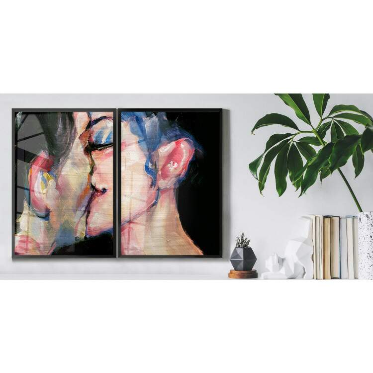 Kit 2 Quadros Decorativos Pintura Casal Beijando
