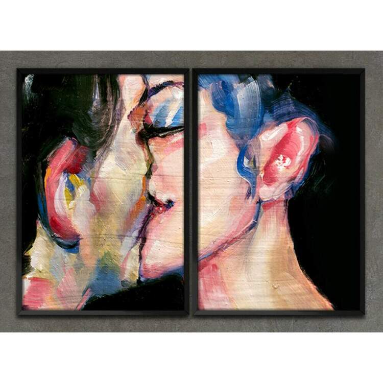 Kit 2 Quadros Decorativos Pintura Casal Beijando