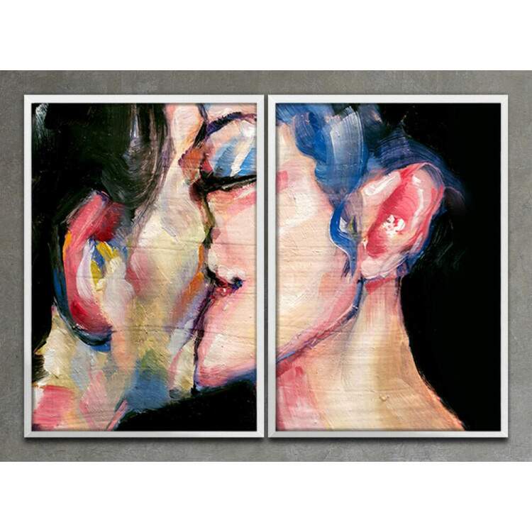 Kit 2 Quadros Decorativos Pintura Casal Beijando