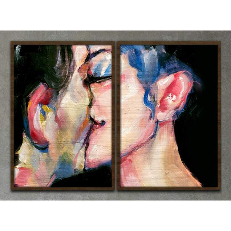 Kit 2 Quadros Decorativos Pintura Casal Beijando