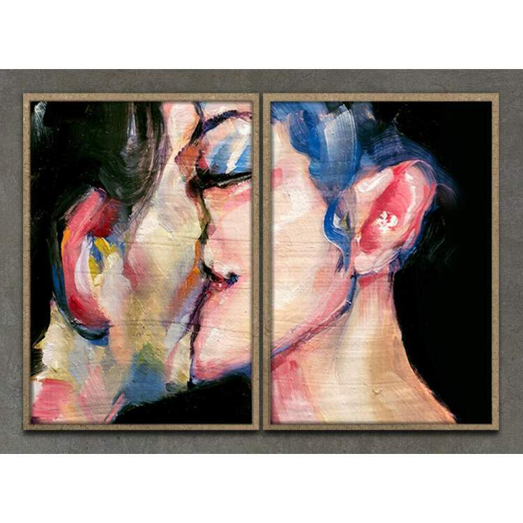 Kit 2 Quadros Decorativos Pintura Casal Beijando