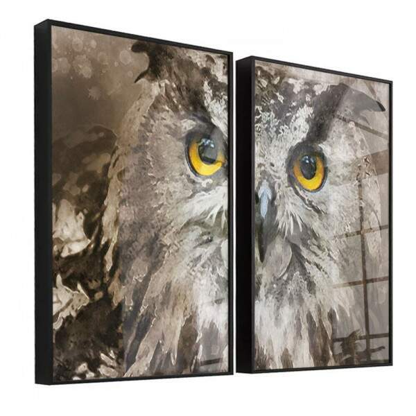 Kit 2 Quadros Decorativos Pintura Coruja