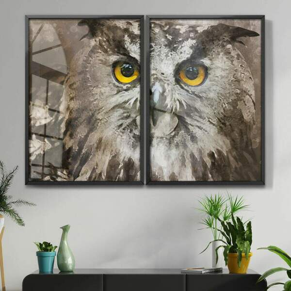 Kit 2 Quadros Decorativos Pintura Coruja
