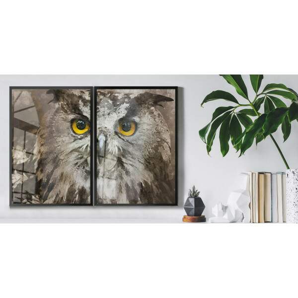 Kit 2 Quadros Decorativos Pintura Coruja