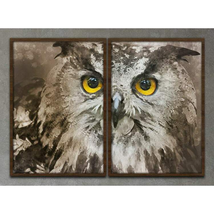 Kit 2 Quadros Decorativos Pintura Coruja